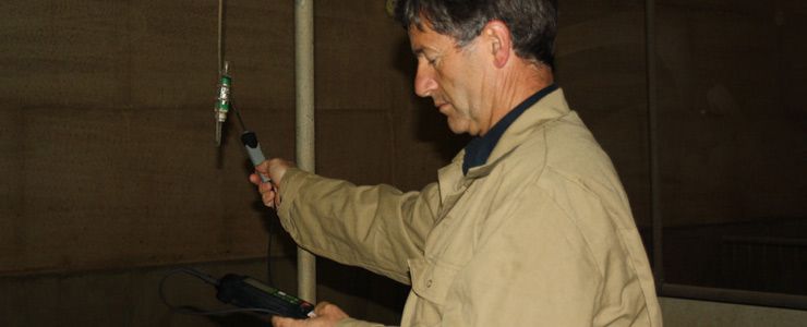 Peter van de Voorst aan het werk in een varkensstal